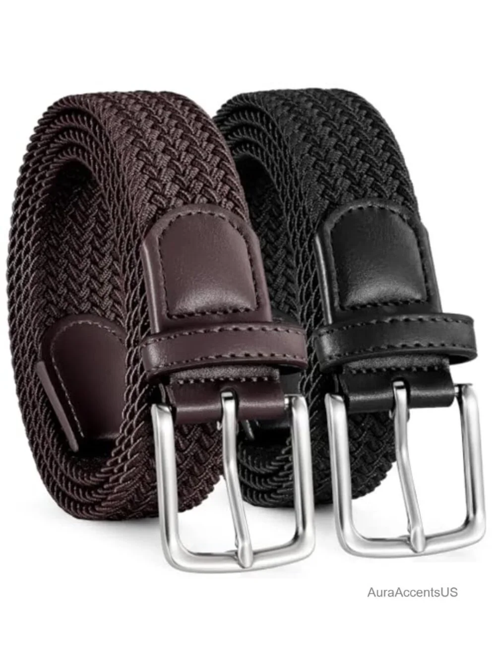 2 Pack Elastic Stretch Belts for Men Golf Casual No-Hole Adjustable Nylon